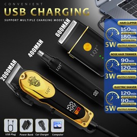 Hair Clippers for Men with LED Display, 3-Piece Grooming Kit Includes Hair Clipper, Beard Trimmer and Nose Hair Shaver, Complete Cordless Set for Home Use