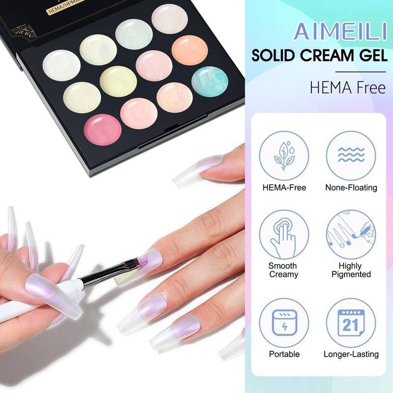 AIMEILI Hema Free Solid Gel Nail Polish 12 Colours Soak