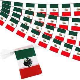 Bandera de cuerda de México - 30 banderas, mini banderas mexicanas pequeñas de 42 pies para decoración de campo, escuela, fiesta, eventos deportivos