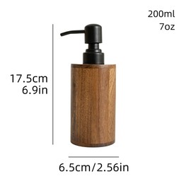MIGAKU HOME Walnut Wood Soap Dispenser with Pump, Funnel & Label, Refillable Hand Soap Dispenser for Bathroom & Kitchen, Cylinder Design, Rustic Countertop Decor(7oz/200ml)