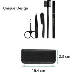 Stainless Steel Eyebrow Grooming Kit 5 Pcs Set with Tweezers Scissorsey Ebrow Pencil Eyebrow Razor and Eyebrow Brush for Women and Men, Black