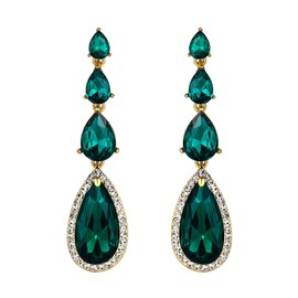 BriLove Wedding Bridal Earrings for Women Multi Teardrop Long Chandelier Dangle Pierced Emerald Color Gold Tone