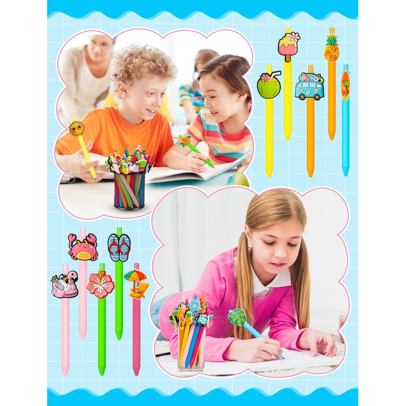 UAYVEBS Summer Hawaiian Retractable Pens, 1mm Black Gel Ink, 30