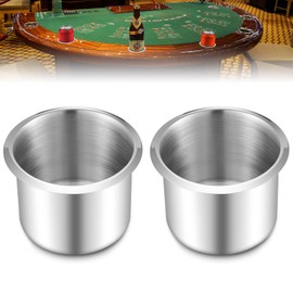 Tessco for you 2 Pcs Poker Table Cup Holder Inserts Stainless Steel Drop in Cup Holder Insert Metal Poker Game Table Accessories for Casino Desk Car Boat Sofa Drink Cupholder Storage Replacement