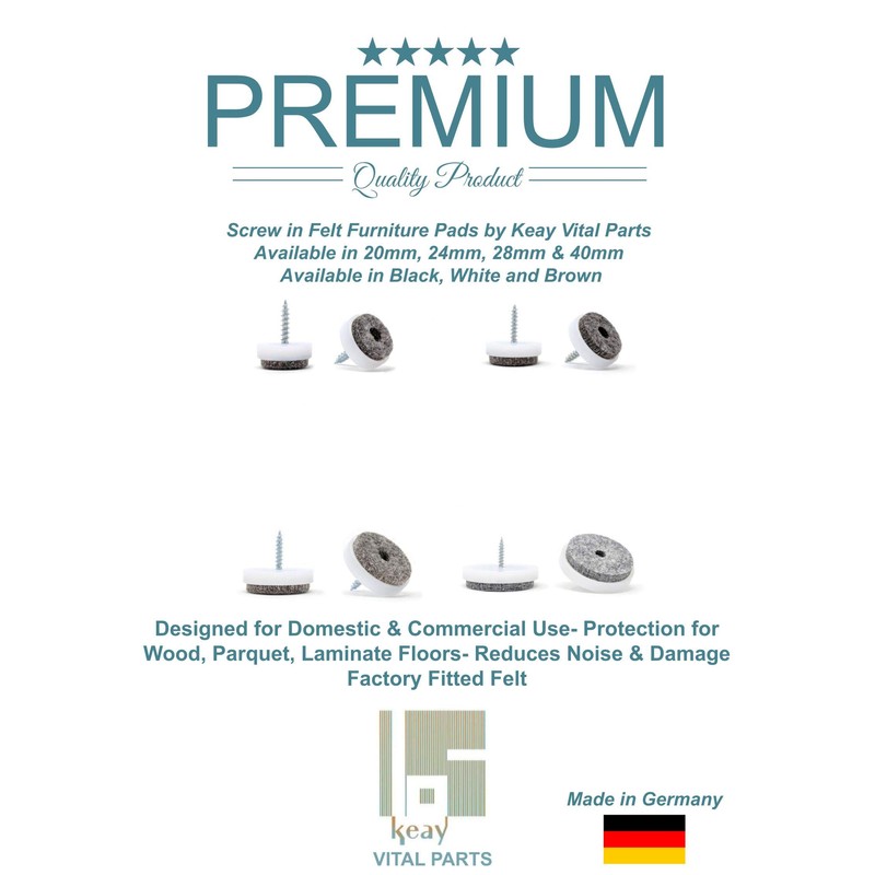 16pcs - 20mm Felt Furniture Pads (Made in Germany) Screw-On