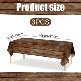 SKTMH 3Pcs Brown Wood Grain Tablecloths Rustic Plastic Table Covers Vintage Farmhouse Table Cloth Decorations Rectangular Disposable Tablecloth for Western Barn Birthday Wedding Party Supplies