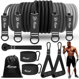 HPYGN - Bandas de resistencia para hombres y mujeres, 5 bandas de entrenamiento de hasta 113 kg, bandas de ejercicio con manijas, anclaje de puerta y 
