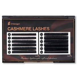 Embagol Classic Volume Lash Extensions Cashmere Lash Trays Premium Silk Lashes Soft Matte Black Professional Supplies for Lash Tech(0.10 CC 8-16mm)