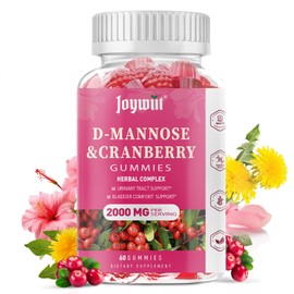 Joywiit D-Mannose Gummies 2000mg with Cranberry 500mg & Hibiscus - D Mannose Chewable Supplements for Women - Liver, Bladder Flush & Urinary Tract Cleanse Health Supplement, 60 Counts
