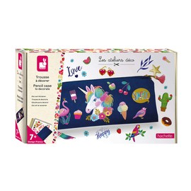 Janod - Pencil case to decorate and personalise - Les Ateliers Déco - Set for creative leisure activities for children - Fine motor skills and concentration - From 7 years, J07917, Medium
