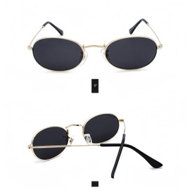 WDZAYXC Fashion Oval Sunglasses for Men and Women Lightweight Metal Frame Glasses, Gold/Black