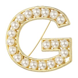PATIKIL Pearl Letter Brooch Pins, Gold Plated Pearl Initial Alphabet G Letter Lapel Badges Pin with Jewelry Box for Women Men Girl Wife Suits Clothes Dress Bouquet Coat, Gold Tone