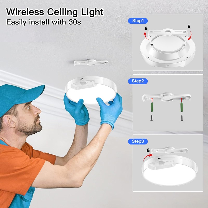 Homelist Newly Upgraded Rechargeable Ceiling Light – 8000mAh Battery-Operated Wireless