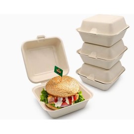 Xpack Compostable Clamshell Food Containers for Takeout - Heavy-Duty Quality. Made from Natural Sugar Cane Fibers, Eco-Friendly & Biodegradable. (6x6x1, Pack of 200)