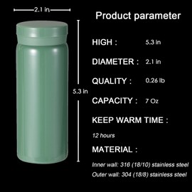 Mini Thermos Cute Water Bottle - 7 oz Tiny Insulated Vacuum 18/10 Stainless Steel Small Flask - Leak Proof & Spill Proof & Keeps Cold and Hot for Drink, Coffee, Tea - Green