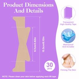 30 Pcs Neck Lift Tape, Neck Tapes Invisible Reusable & High Elastic Breathable Lift Strips, for Lifting Saggy Skin & Hiding Double Chin, Ultra-thin