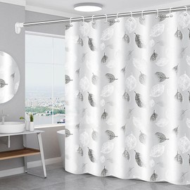 Shower Curtain for Bathroom, 180 x 180cm 100% Polyester Waterproof Mould Proof Resistant Fabric, PEVA Bathroom Curtains with Grommets & 12 Pcs Hooks, Quick-Drying, Washable Bath Curtain (Leaves)