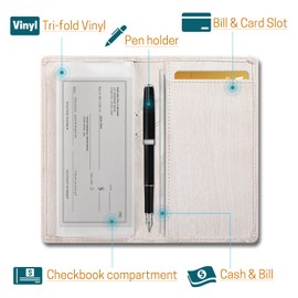 Aurya Checkbook Cover for Check Registers, Leather Checkbook Holder with Card Slots & Pen Holder for Personal Checkbook