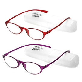 Calabria 719 Flexie 2 Pack Flexible Reading Glasses +2.00 Red/Violet Purple Men Women Trendy Bendable Readers TR-90 Durable