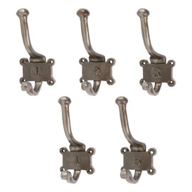 Hammer and Tongs 5X Raw 50mm x 115mm Numbered Double Wall Hook - Cast Iron Vintage Antique Wall Mounted Hanger