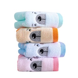 Kissvian 4 Pack Cute Cartoon Bear Pattern Hand Towels, Pure Cotton Children Bathroom Towel Animals, Kids Washcloths, Fingertip Bath Towels for Home Kitchen Bathroom Bedroom, Size 10" x 19.5"