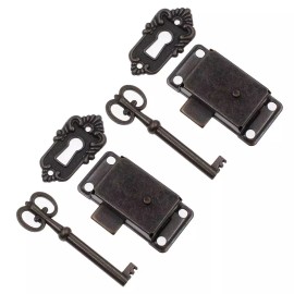 Kyuionty 2 Set Skeleton Key Lock Decorative Antique Brass Cabinet Lock with Key Furniture