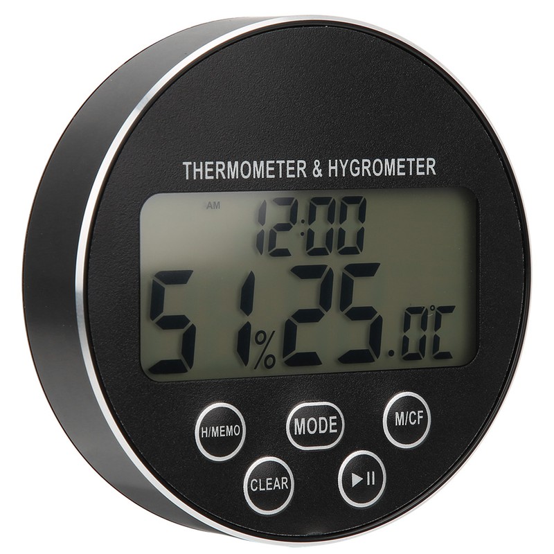 Multifunctional Kitchen Digital Timer Thermometer Hygrometer Black for Household Use