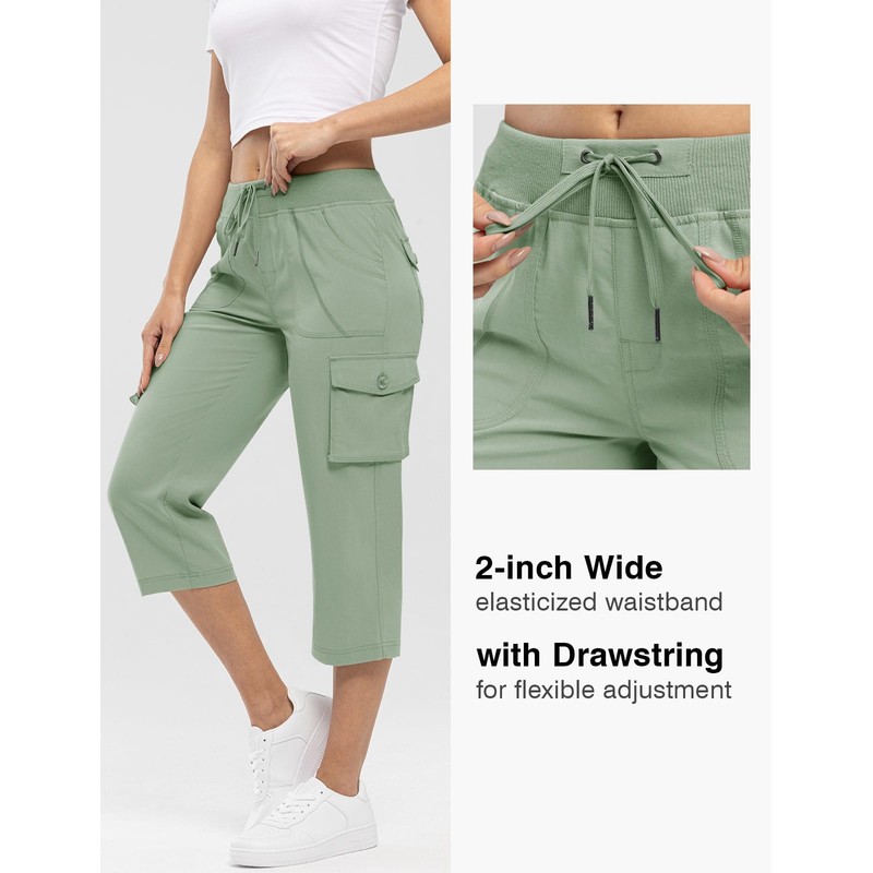 Rdruko Women's Cargo Capris Pants Lightweight Quick Dry Hiking Casual