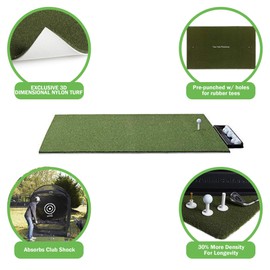 Premium Residential Golf Mat - 5x5 Feet Premium Turf Indoor/Outdoor Mat - Golf Stance Mat for Pros & Beginners w/ Golf Accessories (Golf Tray + 3 Rubber Golf Tees)