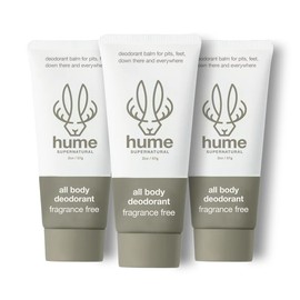 Hume Supernatural Invisible Whole Body Deodorant Balm - Full Body Protection - Aluminum Free, No Baking Soda - Anti-Chafing Odor Control - Clinically Tested on Sensitive Skin (Fragrance Free, 3-Pack)