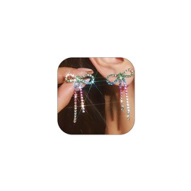 Bow Earrings for Women Rhinestone Sparkly Long Dangle Dainty Hot Pink Gold Silver Dangling Ribbon Statement Earring Jewelry for Women Valentines Day Christmas Party Decorations Wedding Gift, Large,