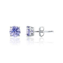 925 Sterling Silver 6MM Round Tanzanite Color CZ Birthstone Solitaire Stud Earrings