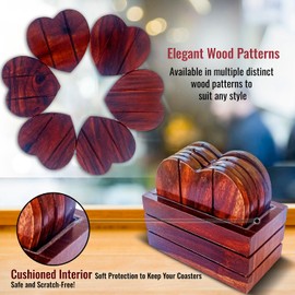 SHOPUKASA | Wooden Heart Shaped Coasters Set of 6 | with Gray Storage Stand (Home) | Perfect for Coffee, Tea, Mugs, Cups, Wine Glasses | Heart Shape (Walnut (Set of 6 Coasters))