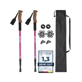 JELEX Nature Telescopic Walking Poles for Nordic Walking Adjustable, Includes Various Attachments for Outdoor Activities, Ultralight Hiking Poles with Antishock Technology (Pink Premium)