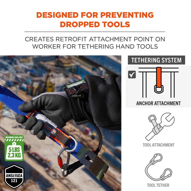 Ergodyne Squids 3123 Tool Wristband with D-Ring Tool Lanyard Tethering