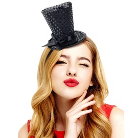 Mini Top Hat on Headband Sequin Black