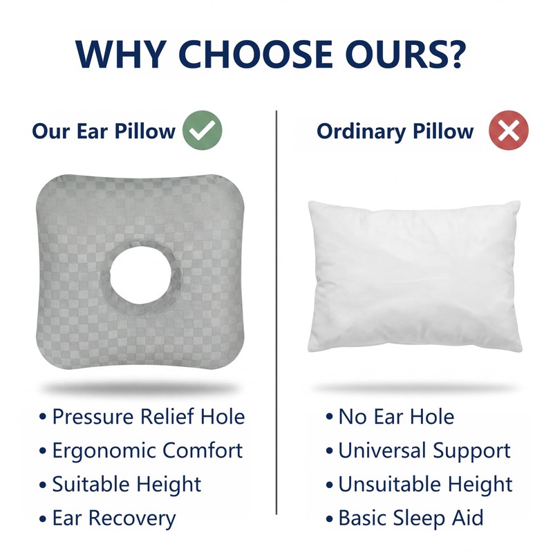 Ear Piercing Pillow for Side Sleepers with Comfort Hole (Gray)