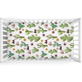 Watercolor Cactus Sun Mountain Baby Crib Fitted Sheet 52''x28'' Desert Cactus Tribal Snug Fitted Crib Mattress Sheet for Boy Girl Soft Nursery Bed Sheets for Standard Crib and Toddler Mattress