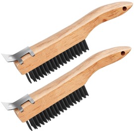 Oumuik Wire Brush Set of 2 Wire Brush -Wooden handle Wire Brush, rust removal Wire Brush, Wire Brush for cleaning