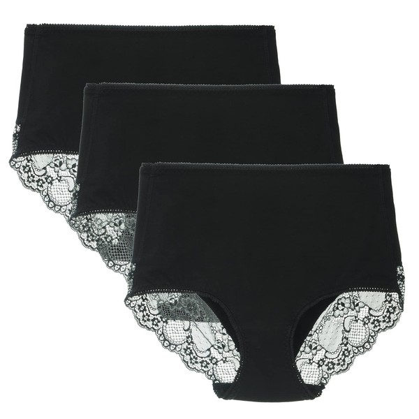 LIQQY Lace Underwear for Women High Waisted Brief Comfort Cotton