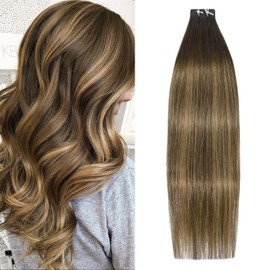WindTouch Tape in Hair Extensions Human Hair Balayage Chocolate Brown to Caramel Blonde Natural Hair Extensions Tape in Real Hair Balayage Straight 14 inch 20pcs 30g/pack