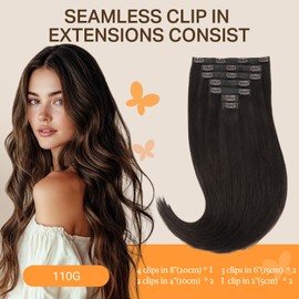 DOORES Human Hair Clip in Extensions, Dark Brown 110g 7pcs 22 Inch, Clip in Hair Extensions Human Hair Seamless Clip in Hair Extensions Remy Hair Skin Weft Straight Hair Invisi Edge Hair Extensions