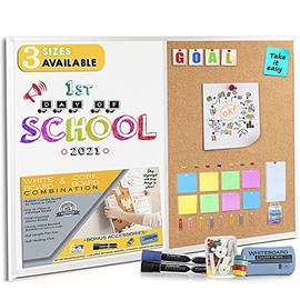 36 x 24 White Board and Cork Board Combination, Magnetic Bulletin Combo Board for Home or Office, Use as Vision or Message Board, Wall Mounted Memo Board, Dry Erase Markers, Eraser, Magnets, Push Pins