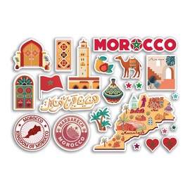 A5 Sticker Sheet Morocco Vinyl Stickers - Country Landmarks Holiday Stamp Summer Map Flag Travel City Luggage Scrapbooking #79017