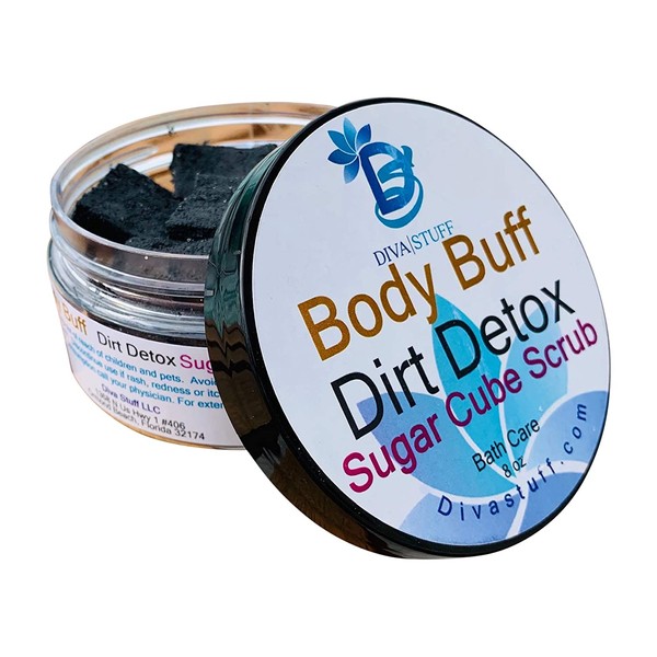 Diva Stuff Sugar Cube Body Buff Scrub, Exfoliates and Hydrates Skin, Pairs With Our Crepey Skin Cream - Dirt Detox - 8 oz (Made in the USA)