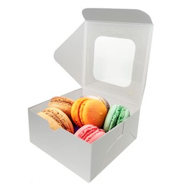 Caja para pasteles - Paquete 50 piezas, Color Blanco, con Ventana de Acetato. Ideal para Pastelillos, Donas, Repostería
