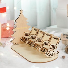 EBONY Christmas Table Ornaments Unfinished Wood Mini Chair Christmas Funny Hand Writing Chairs Christmas Decoration Merry Christmas Collectible Figurines (Christmas-5 Chairs)