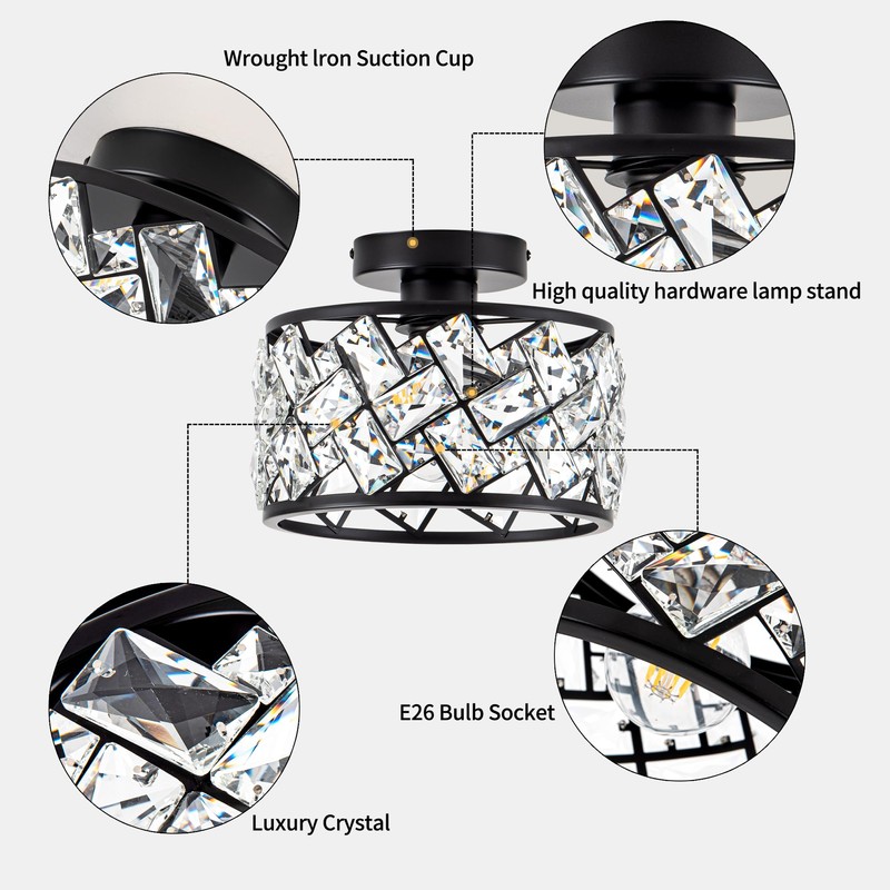 Rpzloila Crystal Ceiling Light Fixture, Modern Semi Flush Mount Ceiling