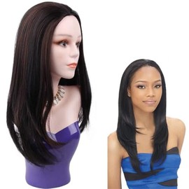 HAIRWAY Media Peluca Quick Wear Weave Pelucas Para Mujeres Pelo Sintético Recto 16 Pulgadas 3/4 Medio Arriba Medio Abajo Peluca Perfecta Rayita Peluca