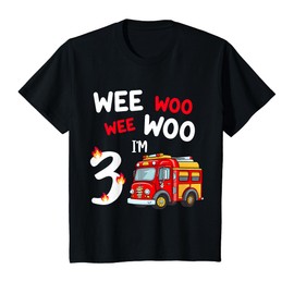 Kids Wee Woo I'm 3 Years Old Red Fire Truck Boys 3rd Birthday T-Shirt